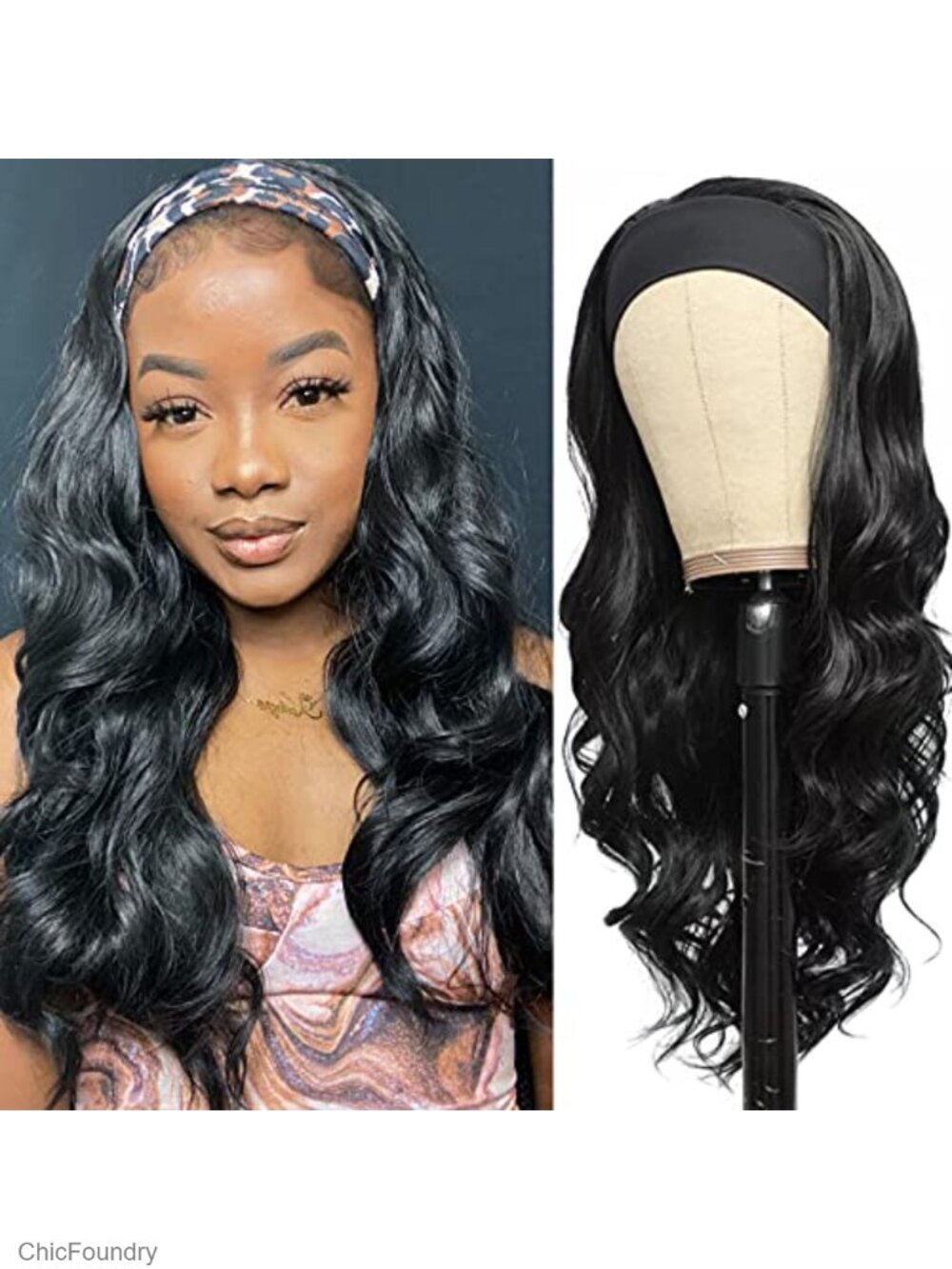 Glueless Heat Resistant Headband Wig Long Body Wave Synthetic Wavy Hair for